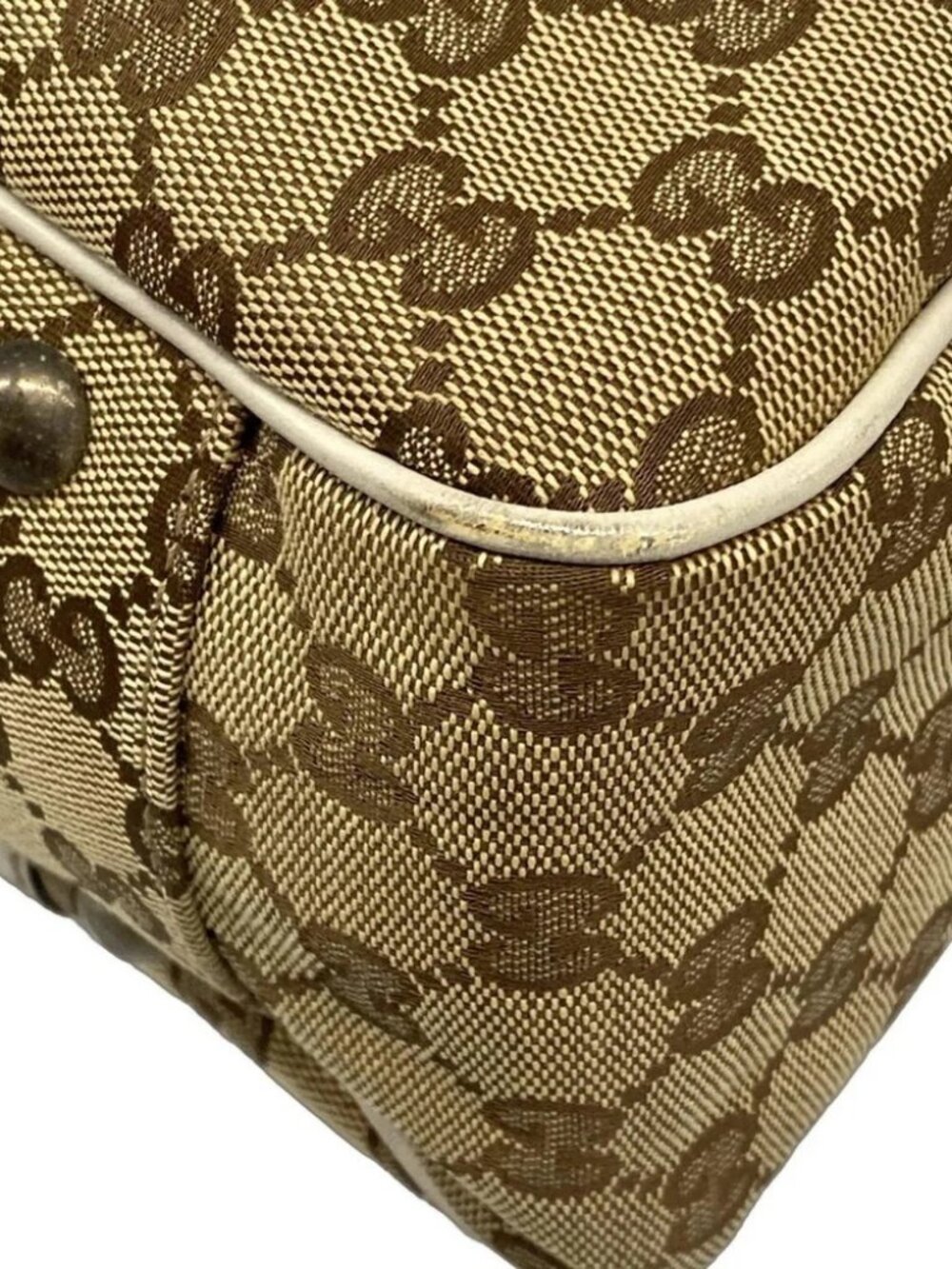GUCCI GG Twins/GG Pattern Dark Brown Beige Cream Jacquard Leather - Picture 11 of 15